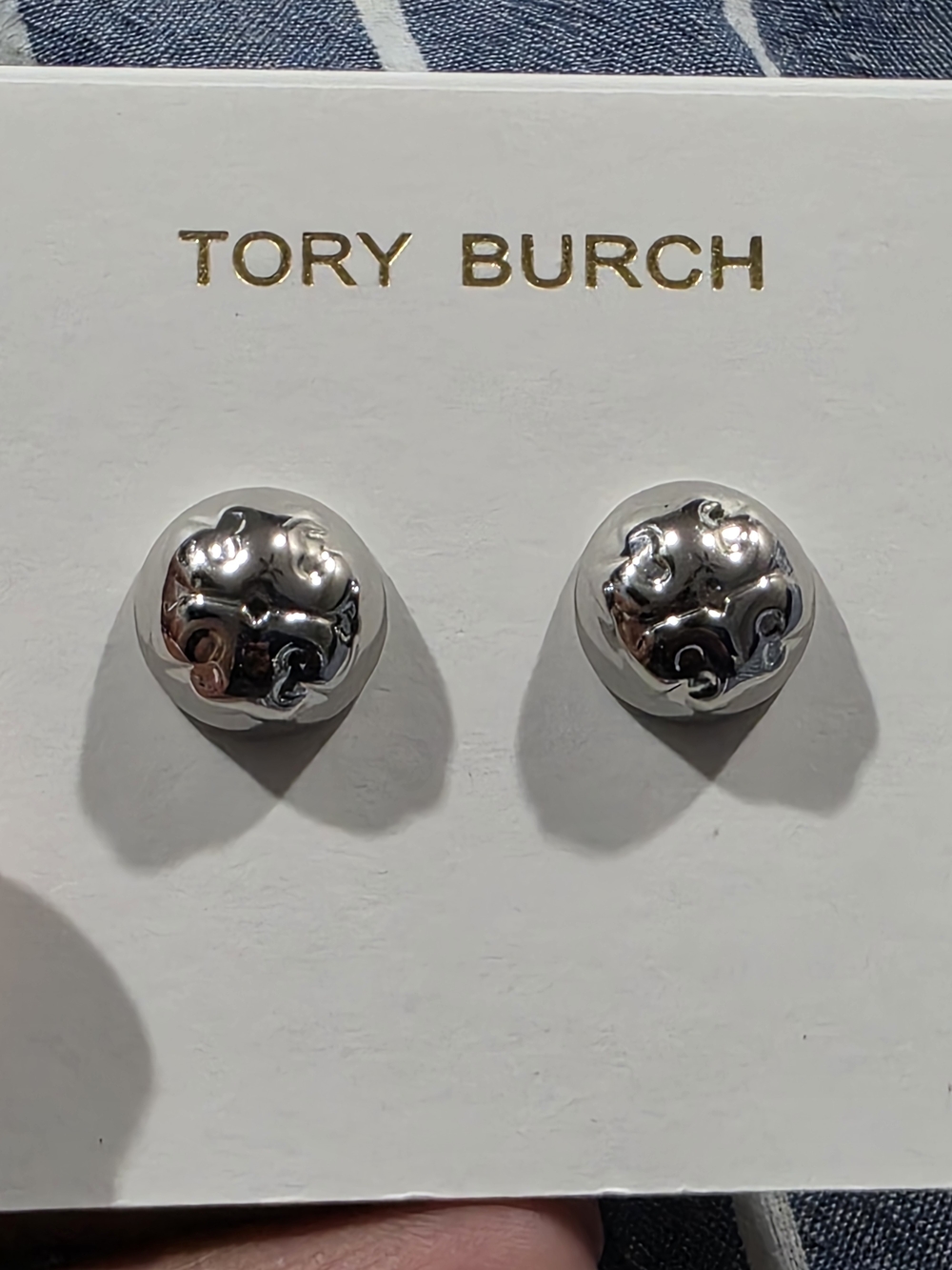 Tory Burch Silver Logo Dome Stud Earrings